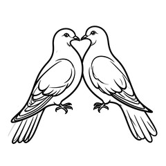 Fototapeta premium Two elegant black and white doves facing each other with beaks touching