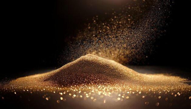 glittering gold sand texture dark background studio shot product display