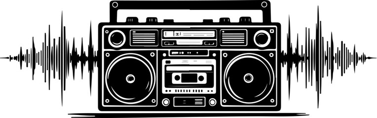 Obraz premium Retro music cassette, radio, music, audio, cassette, tape, recorder, retro, sound, old, boombox, stereo, isolated, player, vintage, digital, speaker, white, technology, button, vector, equipment, car,