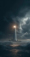 Lighthouse piercing stormy seas