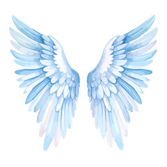 Ethereal Light Blue and White Feathered Angel Wings Illustration with Soft Shading