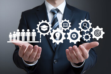 Business teamwork and collaboration concept, visualized with interconnected gears.