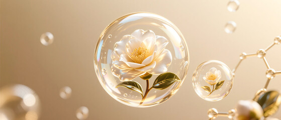 Camellia skin care products effective ingredients molecule concept diagram