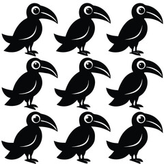 Black and White Toucan Bird Set