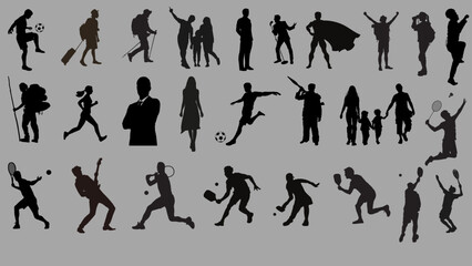 Silhouettes of People in Sports, Family, and Daily Activities 