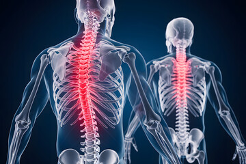 3D Illustration of a Spine with Pain. AI generated