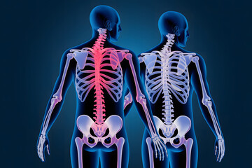 3D Anatomical Illustration of the Spine with highlighted pain. AI generated