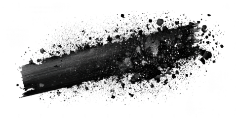 Black paint stroke with particles isolated on transparent background