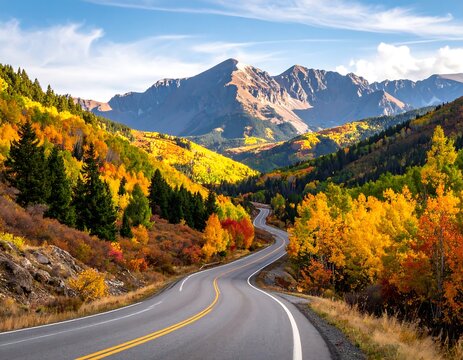 Winding road through autumn mountains - Powered by Adobe
