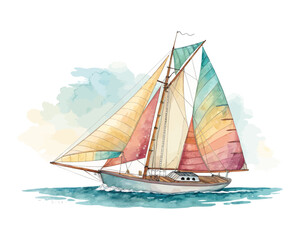 watercolor A Sloop Sailboat vector illustration isolated on white background