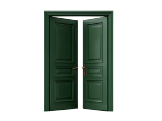 Dark green open door isolated on a white background