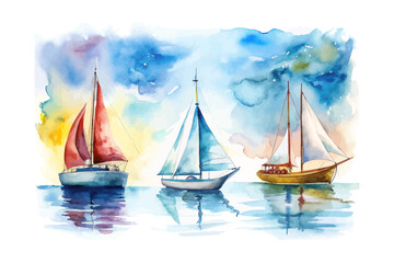 Naklejka premium set of watercolor A Sloop Sailboat vector illustration isolated on white background