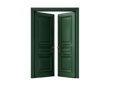  Dark green open door isolated on a white background
