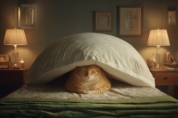 Giant feline uses bed-hat to soothe troubled souls. Garden sittings promote relaxation and happiness.