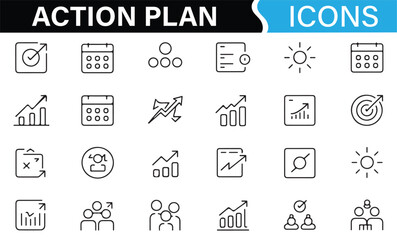 Action Plan Icons Set for Productivity, Goal Tracking, and Project Progress