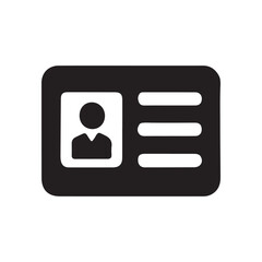 Vector art of a black and white icon representing an identification card with a persons profile and text lines