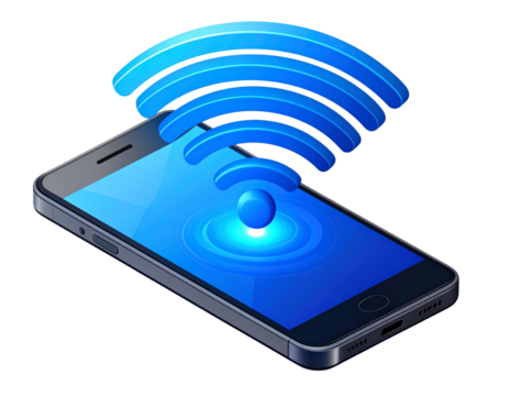 WiFi Signal Emitting from Smartphone Icon, Isometric Style, Transparent Background