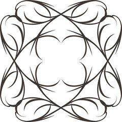 Elegant black abstract floral design with swirling lines and petal shapes on white background