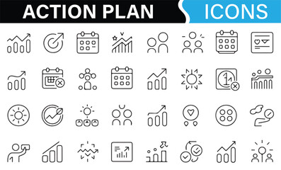 Set of Icons for Business Action Planning, Progress, and Strategy