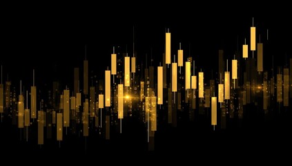 Abstract gold candlestick chart on a black background