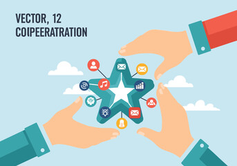 Collaborative teamwork protects a central star representing shared success and interconnected communication channels.