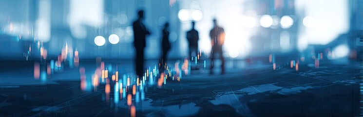 Blurred city scene with financial data overlay