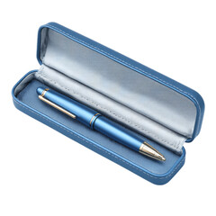 A soft satin pen storage case with magnetic closure lid, isolated on transparent background.