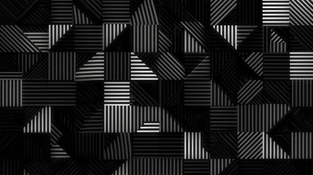 Abstract geometric pattern with white lines on black background. Optical illusion effect. Modern design for wallpaper, textile, or digital art. Minimal style with copy space.