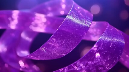 Vibrant purple ribbons elegantly intertwined against a soft bokeh background, creating a dreamy atmosphere - Powered by Adobe