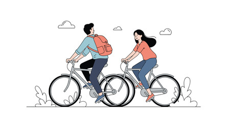 Obraz premium Two people riding bicycles together outdoors in natural surroundings