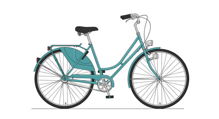 Fototapeta premium Classic teal city cruiser bicycle with comfortable saddle and reliable brakes for urban exploration
