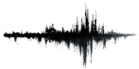 A black abstract sound wave graphic isolated on transparent background