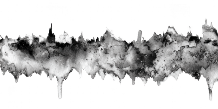 Abstract black watercolor skyline isolated on transparent background