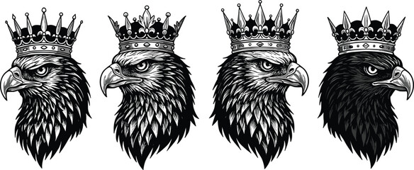 Eagle head with crown illustration, majestic bird logo, king eagle emblem, fierce bird of prey graphic, royal animal design © CreativeArtist