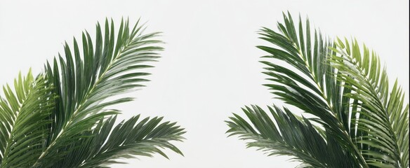 The Lush Green Palm Leaves Framing a Serene White Background
