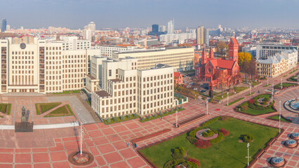 The central square of Minsk from a bird's eye view. Belarus