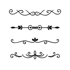 Decorative simple divider. Text dividers retro minimal line separators,  Vector isolated geometric wedding card heart separator elements set. Text dividers. . Hand drawn vector illustration. 
