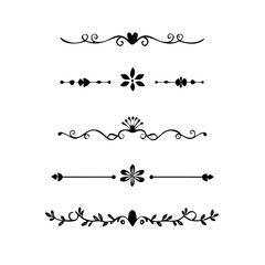Decorative simple divider. Text dividers retro minimal line separators,  Vector isolated geometric wedding card heart separator elements set. Text dividers. . Hand drawn vector illustration. 
