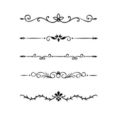 Decorative simple divider. Text dividers retro minimal line separators,  Vector isolated geometric wedding card heart separator elements set. Text dividers. . Hand drawn vector illustration. 
