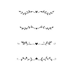 Decorative simple divider. Text dividers retro minimal line separators,  Vector isolated geometric wedding card heart separator elements set. Text dividers. . Hand drawn vector illustration. 
