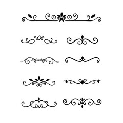 Fototapeta premium Decorative simple divider. Text dividers retro minimal line separators, Vector isolated geometric wedding card heart separator elements set. Text dividers. . Hand drawn vector illustration. 