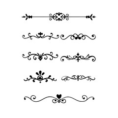 Obraz premium Decorative simple divider. Text dividers retro minimal line separators, Vector isolated geometric wedding card heart separator elements set. Text dividers. . Hand drawn vector illustration. 