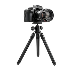 DSLR Camera on Tripod Black Background Photography Equipment