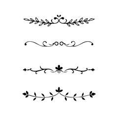 Decorative simple divider. Text dividers retro minimal line separators,  Vector isolated geometric wedding card heart separator elements set. Text dividers. . Hand drawn vector illustration. 
