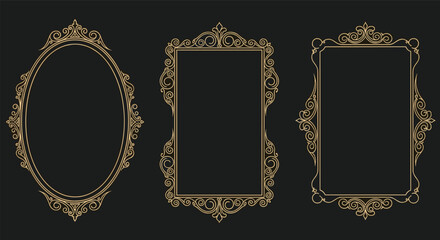 Ornate decorative golden vintage frames collection isolated on dark background antique elegant border designs