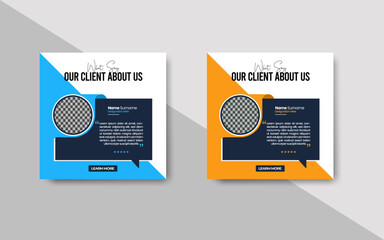 
Modern Clean Client Testimonial and Customer Feedback Vector Template – Editable Social Media Post and Web Banner Design with Photo Placeholders and Multi-Color Options