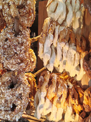 fresh, street food, pretzel in chocolate, sweet pastries. background for the design.