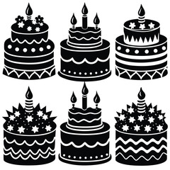 Birthday Cake Silhouettes - Vector Icon Set