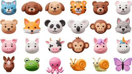 Obraz premium Whimsical Array of Adorable Animal Face Buttons: Colorful and Playful Designs