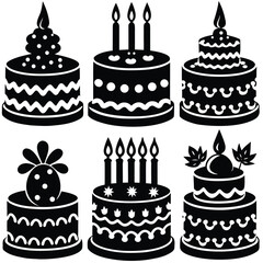 Birthday Cake Silhouettes - Vector Icon Set